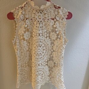Elegant Cream Lace Sleeveless Top